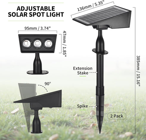LUMLLSAJI IP65 (2) Solar Spot Lights Outdoor, RGB Solar Landscape Spotlights Waterproof Adjustable Light House Lights