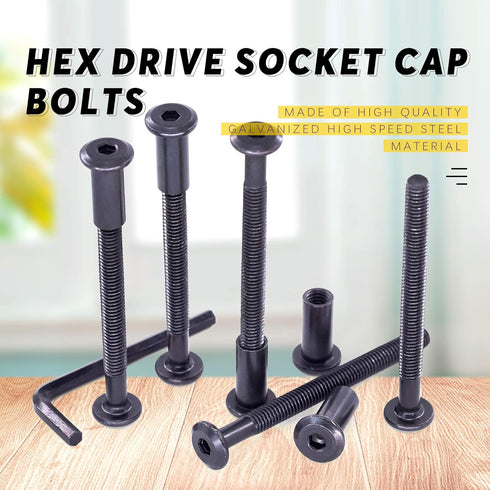 Swpeet 25Pcs M6x70mm Carbon Steel Black Hex Drive Socket Cap Bolts with 1Pcs Allen Wrench, Furniture Binding Bolts Kit
