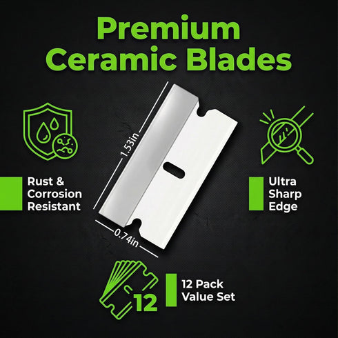 12 Pack, Ceramic single edge razor blades Razor Blades Refiils for Razor Scraper, Industrial Safety rustproof, Heavy