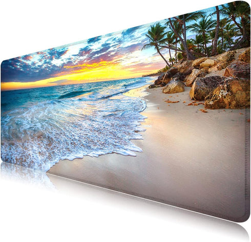 Gaming Mouse Pad Large Extended Keyboard Mouse Pad, Beach Ocean 35.5x15.8 inch XXL Mouse Pad for Work and Gaming