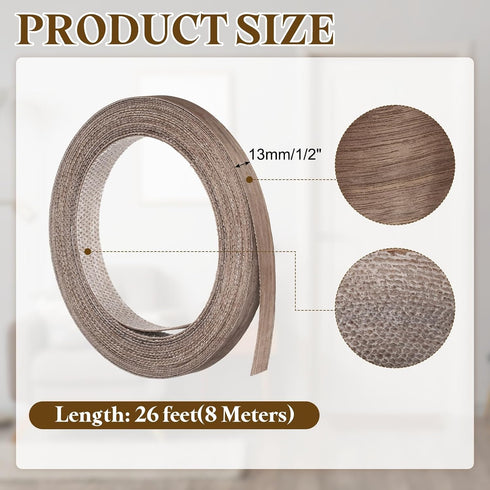 1/2 Inch 26ft uxcell x Wood Veneer Edge Banding, Pre-Glued Flexible Walnut Edging Strips, Iron on with Hot Melt