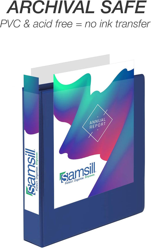 Samsill Durable 1.5 Inch Binder, D Ring Customizable Clear View Binder, Blue, 4 Pack, Holds 350 Pages