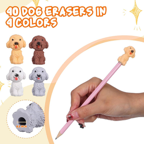 SEWACC 40 Pcs Pencil Eraser Animal Erasers, Cute Dog Figurines Mini Erasers