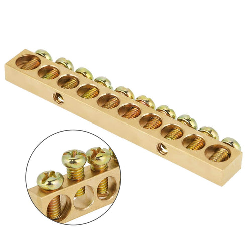 10pcs 10-Hole Brass Electrical Distribution Wire Screw Terminal Block Bar, Ground Neutral Bar Terminal