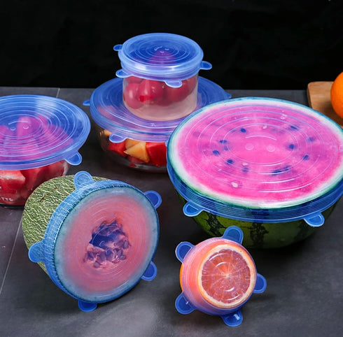 TERMNOX 100% 6 Silicone Lids for Food Storage - Food Grade Silicone Stretch Lids - Different Sizes