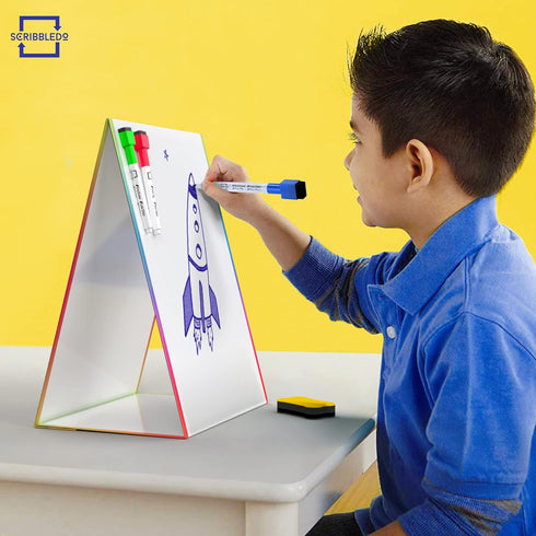 Table Top Magnetic White Board Easel for Kids, Dry Erase Drawing Board with 6 Markers and 1 Eraser Included