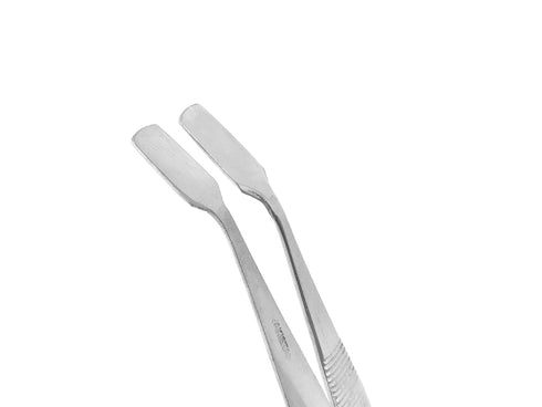 Scientific Labwares Cover Glass Forceps with Offset Broad Blades, Stainless, Bent, 4.5"