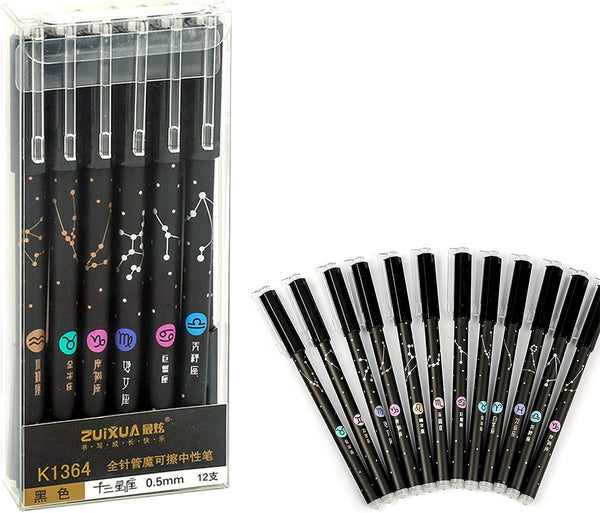 Gel Ink Pens, 12PCS Erasable, 0.5mm Fine Point Black/Blue, Medium Point for Journaling, Writing, Drawing, Office