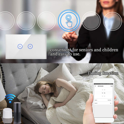 2 120V 1 Jinvoo WiFi Wall Light Touch Panel Switch, Way, Remote Control by Smart Phone,No Hub Required, Compatible