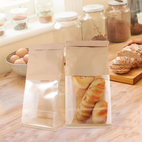 50pcs Packaging Abaodam Small Bread Bags with Window Kraft Paper Bakery Pouches for Homemade Toast and Sourdough Baking
