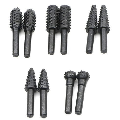 JIUWU 10pcs Black Twist Rotary Burr Drill Bits 6.35mm Shank for Wood Carving, DIY Woodworking Chisel Power Tools