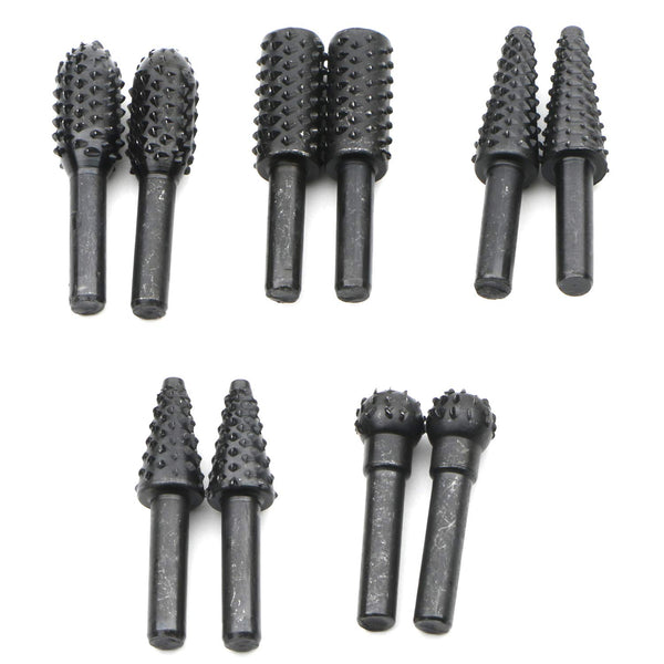 JIUWU 10pcs Black Twist Rotary Burr Drill Bits 6.35mm Shank for Wood Carving, DIY Woodworking Chisel Power Tools