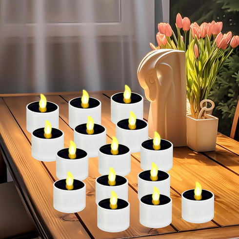 30 2.3 2 inch Pcs Solar Power Tea Lights Reusable Flameless Candle x Waterproof LED Tea Light Candles for Garden