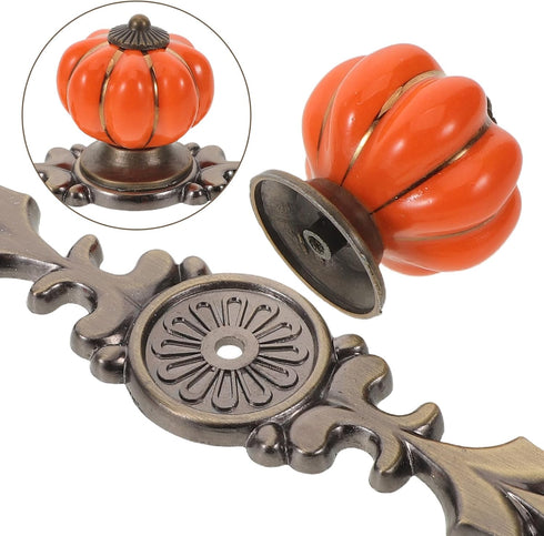 1 DOITOOL Pair Ceramic Pumpkin Drawer Pull Zinc Alloy Base Furniture Pull Handles for Drawers Kitchen Cabinet Bedroom