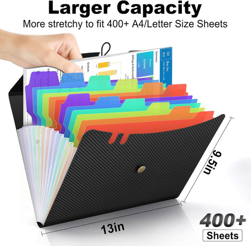 Sooez Expanding File Folder, 13 Pocket Accordion Organizer for Documents with Labels, Portable Bill Receipt Organizer