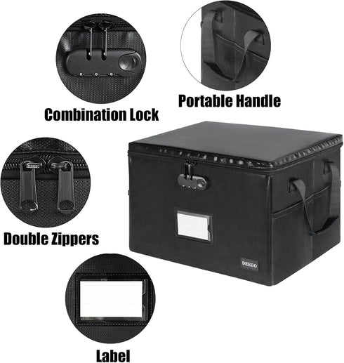 DEEGO Fireproof Document Box, Water-Resistant File Organizer Box with Lock, Portable File Box for Home Office
