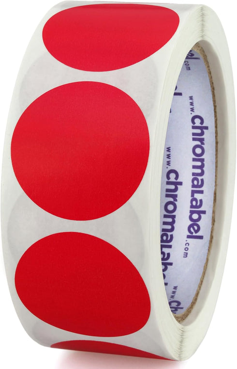 ChromaLabel 1.50 Inch Round Label Removable Color Code Dot Stickers, 500 Labels per Roll, Red