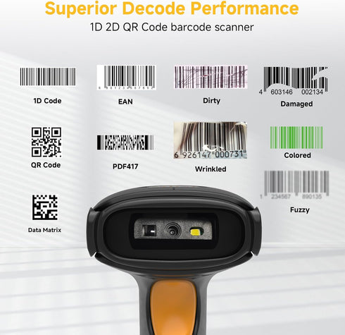 VOTTAN 2D 2.4G 1D PDF417 2D QR Barcode Scanner, Bluetooth & Wireless & USB Wired Connect iPad Phone Tablet PC POS, UPC
