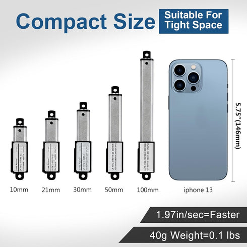 DC HOUSE Mini Electric Linear Actuator Stroke 0.8"–Force 4.5 lbs–12V, High-Speed 1.97"/sec–Weight 0.1KG Ideal for
