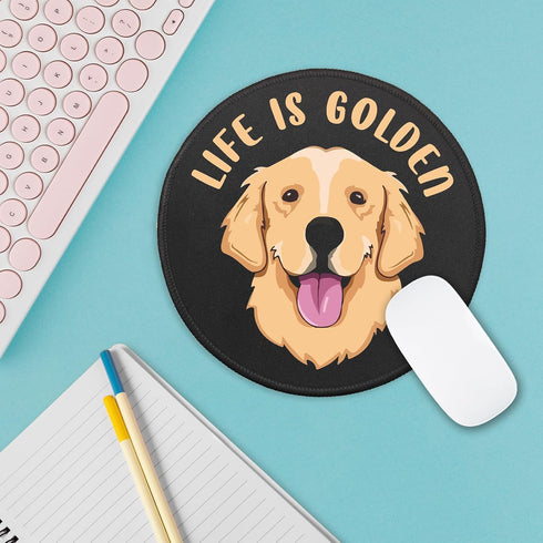 YAZMEEN Golden Retriever Mousepad, Non-Slip Rubber Base, Life is Golden Mouse Mat for Laptop, Office Gifts