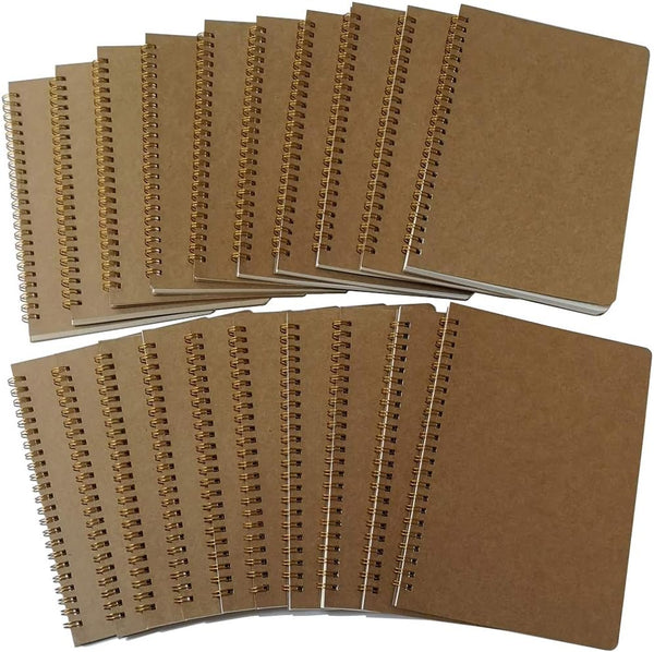 YUREE Spiral Notebook A5, Softcover Journal, Blank Pages, 50 Sheets, 8.45" x 5.8", Brown, 20 Pack