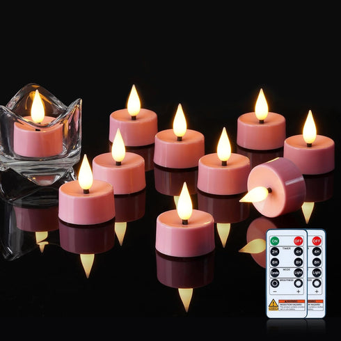 Amagic Flameless Pink Timer Remote Tealights Candles, 3D Black Wick Flickering Tea