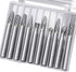 10pc Tungsten Carbide Burr Set, 1/4" Shank Double Cut Rotary Cutting Bits for Woodworking