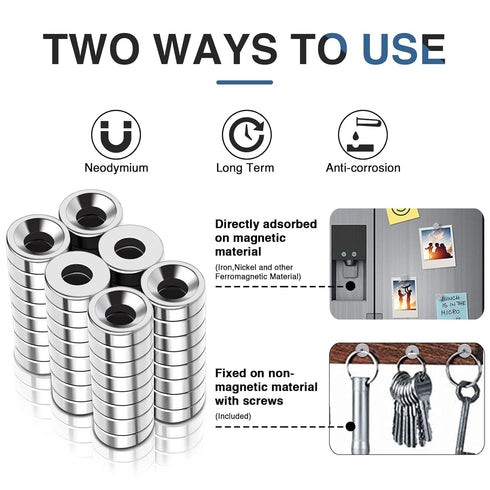 50Pcs Countersunk MIKEDE Strong Magnets with Hole, Heavy Duty Rare Earth Magnet with Mounting Screws, Round Neodymium