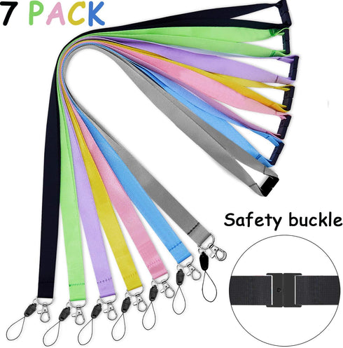 YOUOWO 7 Pack Lanyards for Keys ID Badge Holder Safety Breakaway Coloured Lanyard in Black Blue Yellow Green