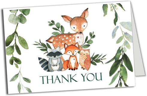 50 Pack All Ewired Up Watercolor Woodland Greenery Thank You Cards, Cute Thank You Notes with Envelopes & Stickers