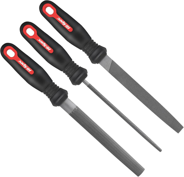 Hi-Spec 3pc Metal Hand File Tool Set, Large Steel Files, Flat, Round & Half-Round for Crafts, Metal & Wood