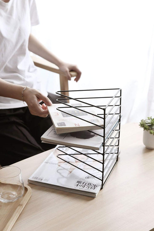 Sooyee 9 Slot White Magazine Holder - Desktop File Sorter Organizer for Home Office Decor