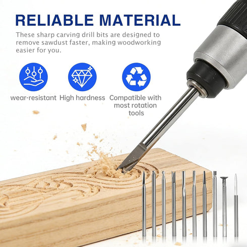10 Set 1/8 Inch PCS Wood Carving Drill Bits for Dre-Mel Router and Rotary Tool Engraving Bits, Shank Rotary Tool Bits