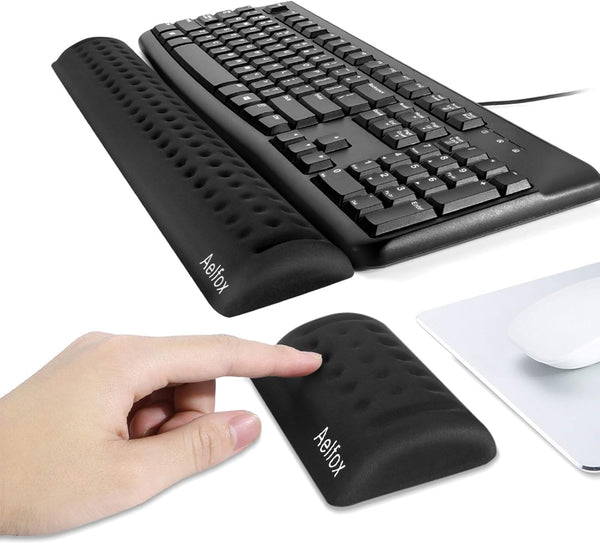 Keyboard and Mouse Wrist Rest Set, Memory Foam Ergonomic Pad for Computer Desk Accessories (Black)