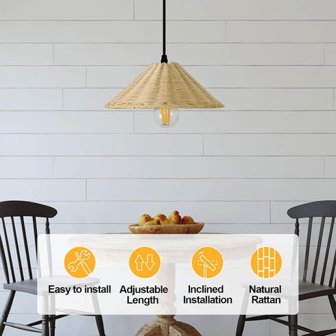 Set 2,Farmhouse 10.65 TERLEENART Hard Wired Rattan Pendant Lights of Coastal Woven Wicker Ceiling Light with Cone