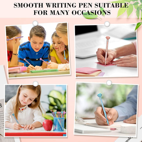Sherr 100 Pack Big Crystal Diamond Pens, Cute Retractable Ballpoint Pens with Rhinestones, 4 Color Black Gel Ink