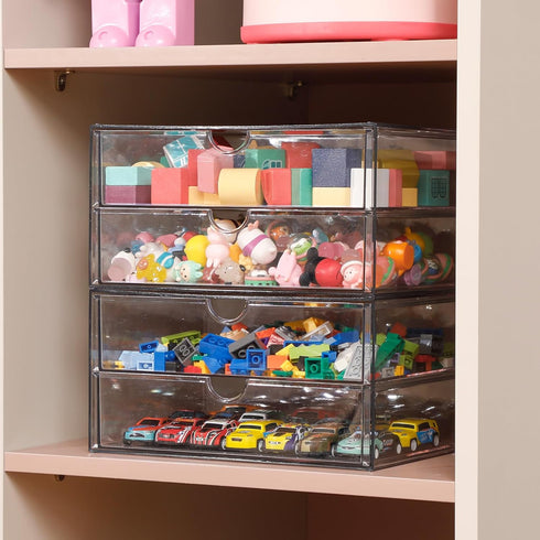 Clear Desk Organizers and Accessories, Plastic Drawer Organizer for Home Office Supplies, 4 Drawers
