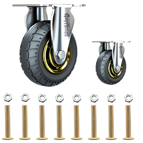 Heavy Duty Fixed Industrial Plate Rubber Casters, 3-Inch No Noise Wheels Set of 2 for Cart Furniture