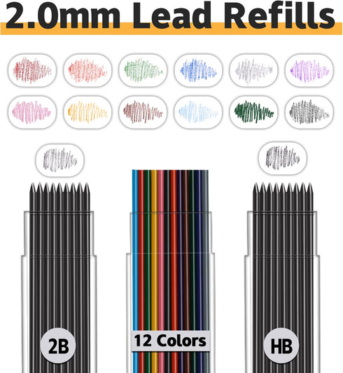 MyLifeUNIT 22 Pcs 2.0 mm Mechanical Pencils Set, 8 Pcs Lead Pencils with 10 Case Lead Refills for Drawing