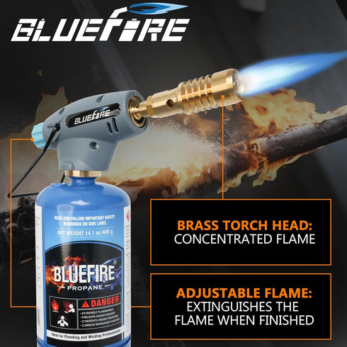 BLUEFIRE Handy Cyclone Torch Head, Portable Brass Gas Torch for Soldering, Welding, Plumbing Repair, and Lighting Grills