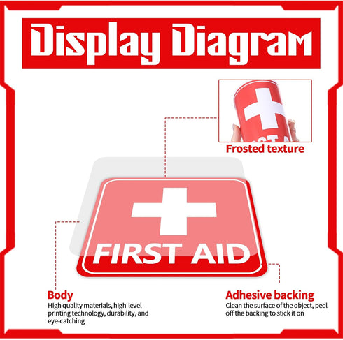 Josojoou 6PCS 6.06x6.06in Commercial Self-Adhesive First Aid Sticker, Waterproof First Aid Sign Medical Stickers, Red