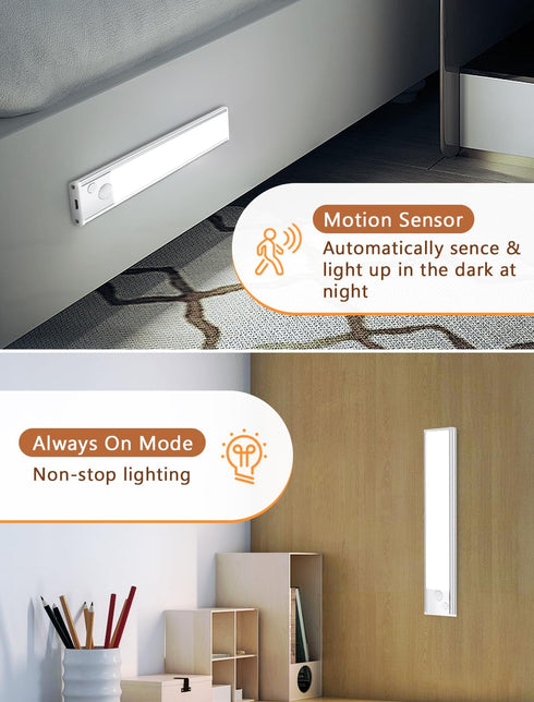14 Inch Dimmable Closet Counter 3 Pack Under Cabinet Motion Sensor Lighting: Rechargeable Lights Indoor - Battery