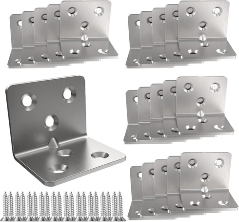 Aufuga Silver Stainless Steel Corner Bracket,Joint Right Angle Bracket,L Shape Heavy Duty Metal
