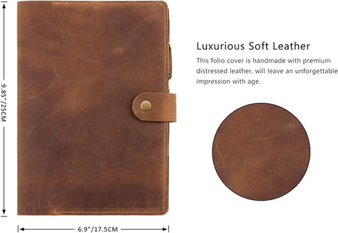 Leather Cover for 6"x9" Steno Notebook, Compatible with Spiral Steno Pads, Brown