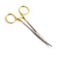 Premium German Stainless Steel, Set of 2 PCS Gold Handle Mosquito Locking HEMOSTAT Forceps, Straight + Curved 5"