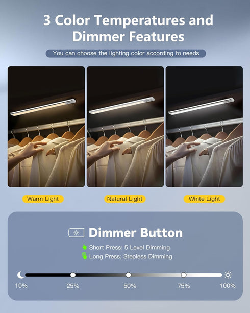 OTWKAY 14.5inch 3 2 Pack Dimmable Counter Closet Under Cabinet Lighting with Color Temps, Rechargeable Motion Sensor
