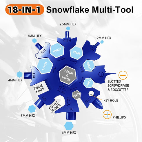 2 Pack 18 in 1 Snowflake Multi Tool, Phillips Flat Screwdriver Kit/Wrench/Bottle Opener, EDC Camping Gear Gifts for Men