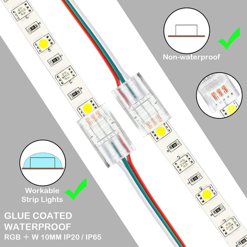 20 Pack Solderless LED Strip Connector, Transparent Track Lighting Connectors for 5050 LED Pin Connector with Wire