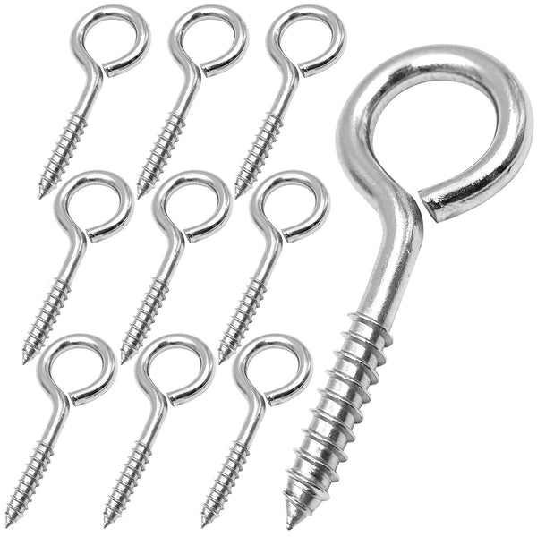 YGAOHF 10 Pcs 2.5 Inches Eye Hooks Screw, 304 Stainless Steel Heavy Duty Eye Bolts, Silver Eye Screws for Wood
