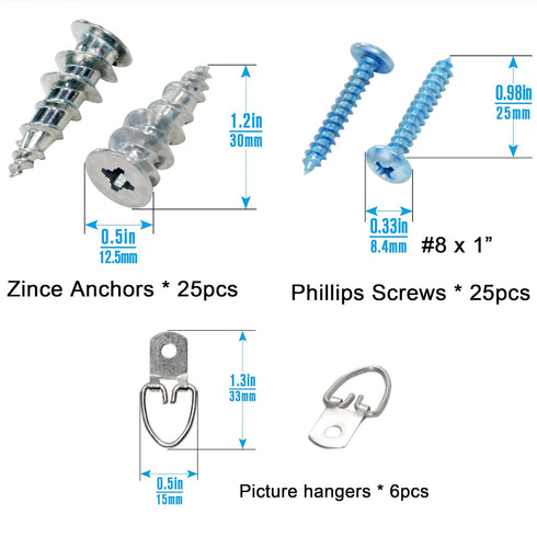 Self-Drilling Hollow Metal Stud Wall Anchors - Heavy Duty Drywall Kit with 25 Tapping Mount Screws